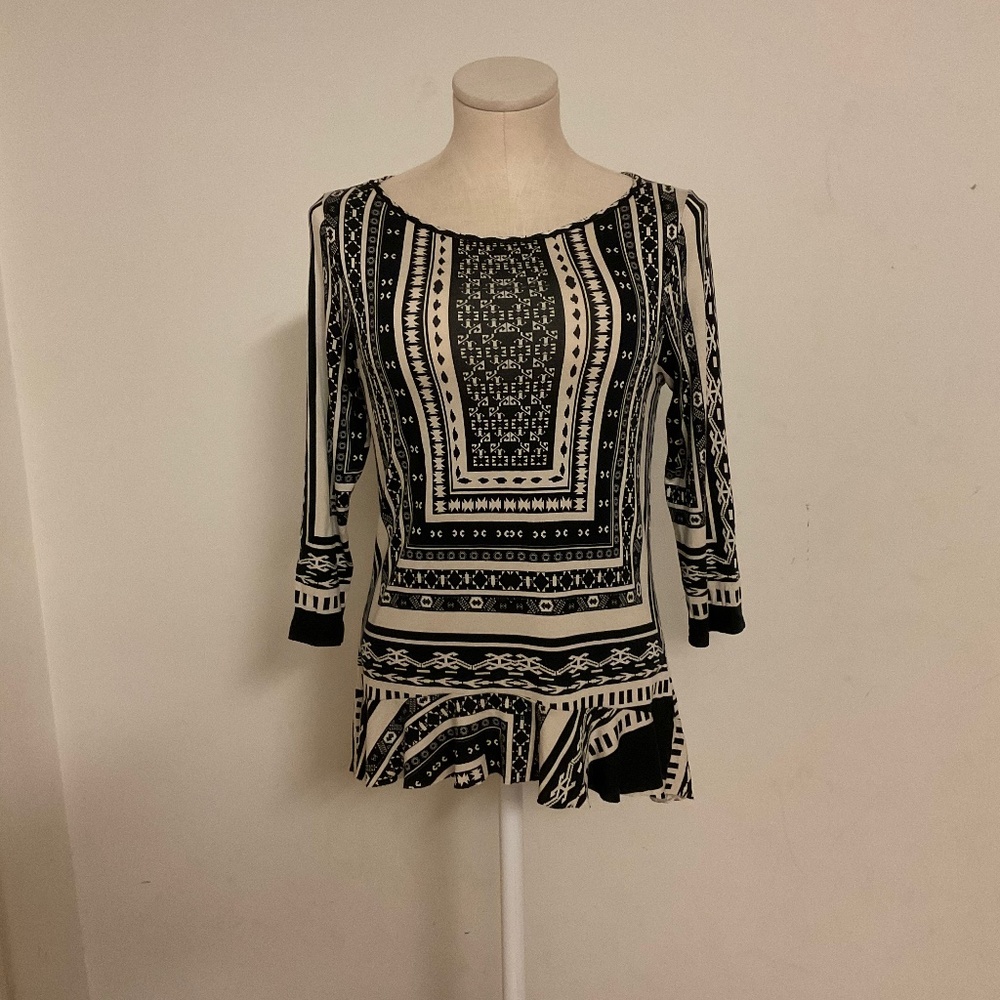 Anthropologie 3/4 Sleeve Ruffle-Edge Tapestry Top by Weston Wear- S